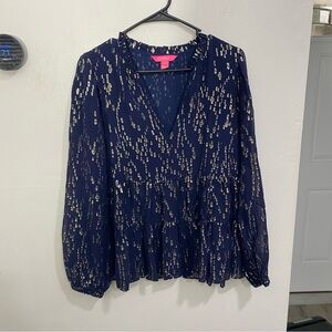 Lilly Pulitzer Sarita‎ Silk Top Navy Good Sz 10